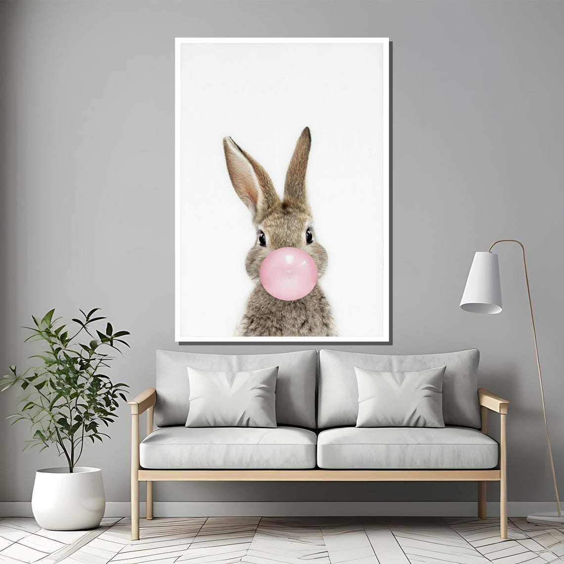Adorable Cute Bunny Blowing A Big Pink Bubblegum Bubble Poster - Image 2