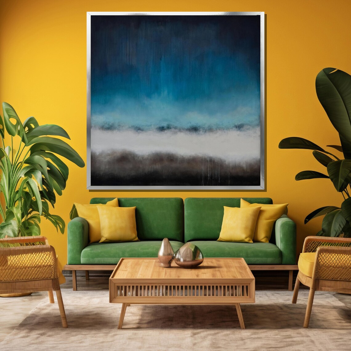 Moody Deep Blue Fog Abstract Horizon Contemporary Painting Poster - Image 4