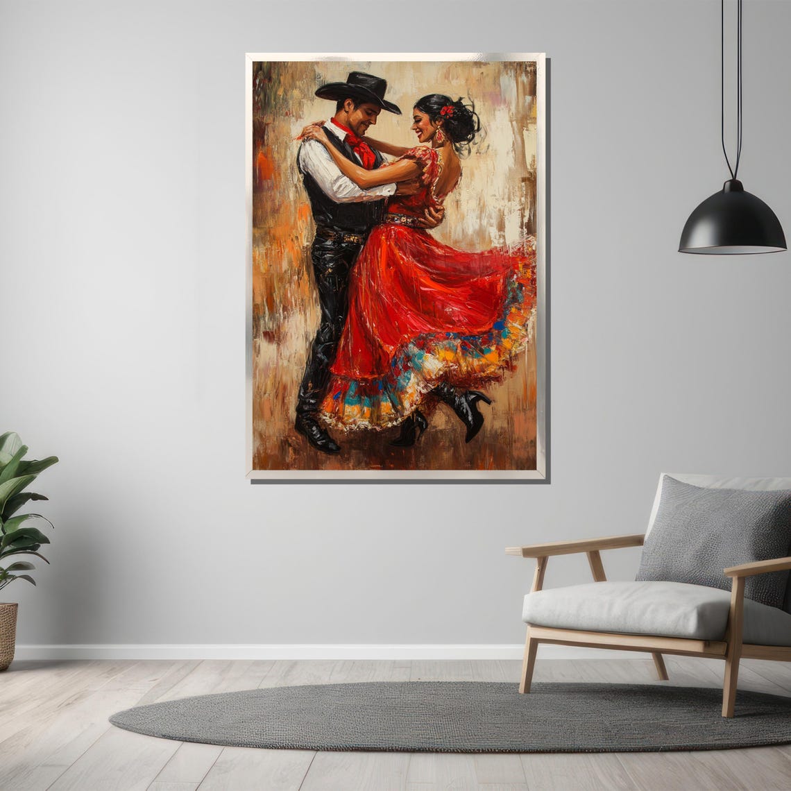 Mexican Couple Dancing Sombrero Red Dress Joyful Folk Art Poster - Image 3