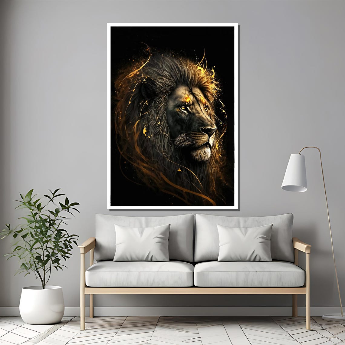 Majestic Black Lion Emerging From Golden Light On Black Poster - Image 2