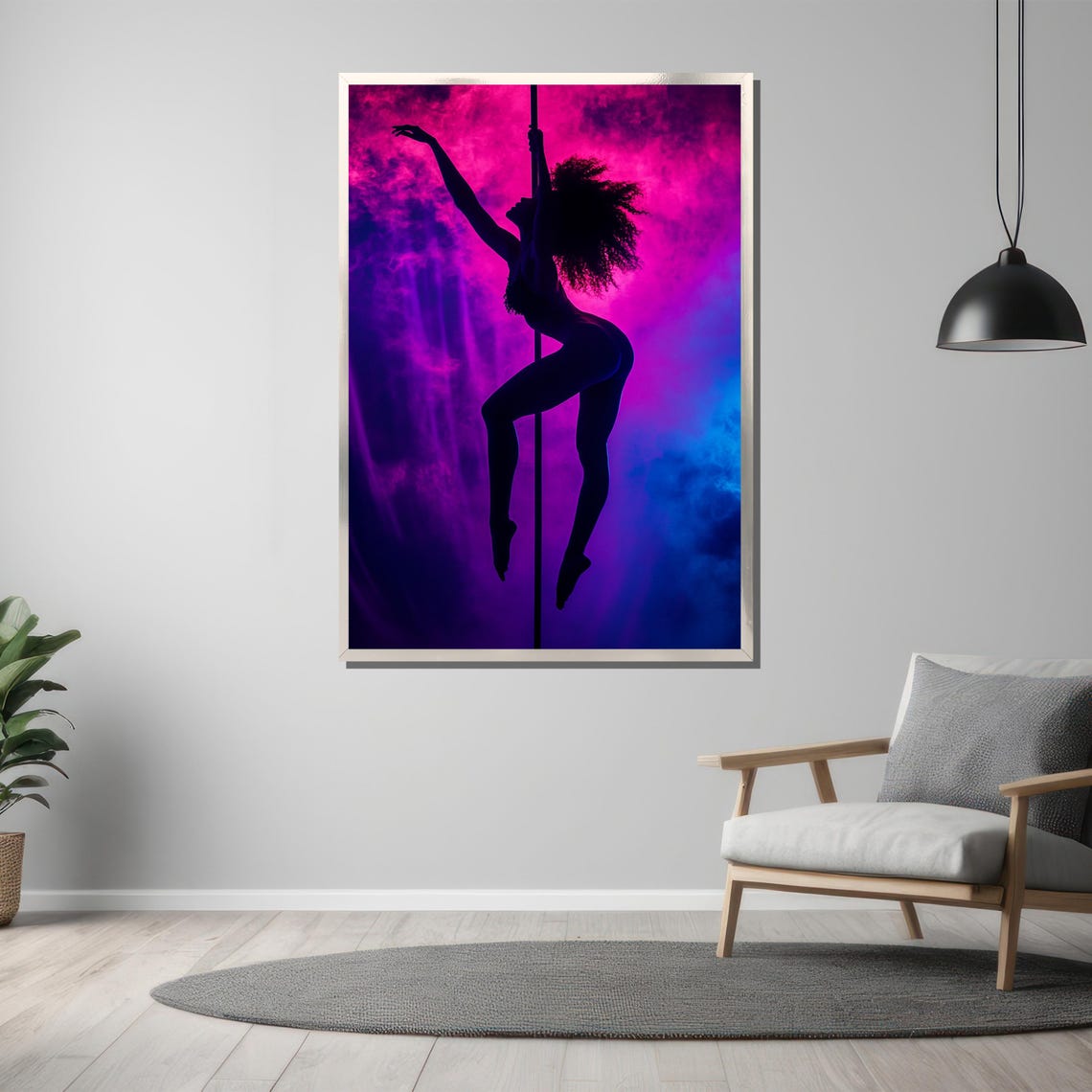Pole Dancer Silhouette Neon Pink Purple Smoke Night Art Wall Poster - Image 3