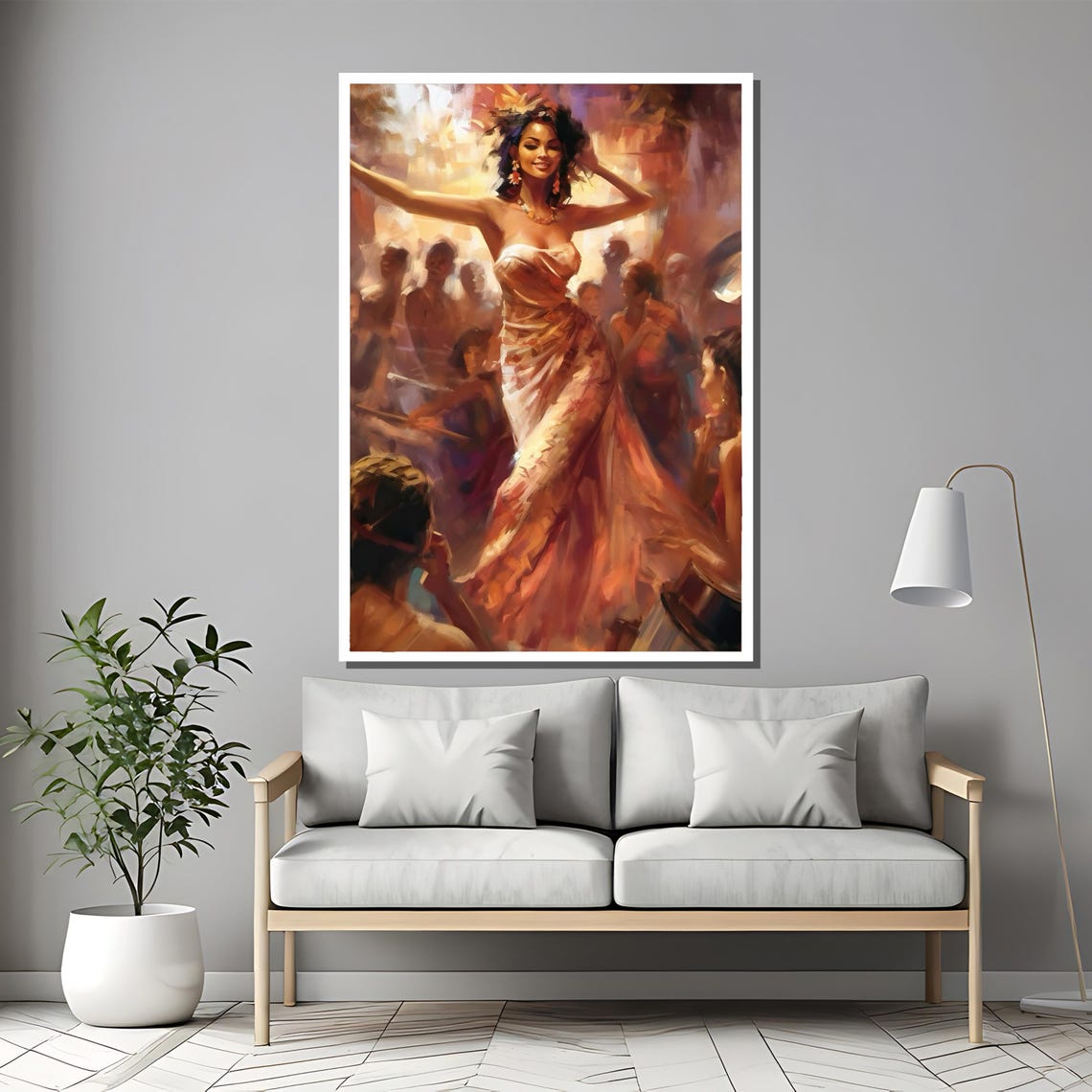 Flamenco Dancer Celebrating in Warm Golden Crowd Painting Poster - Image 2