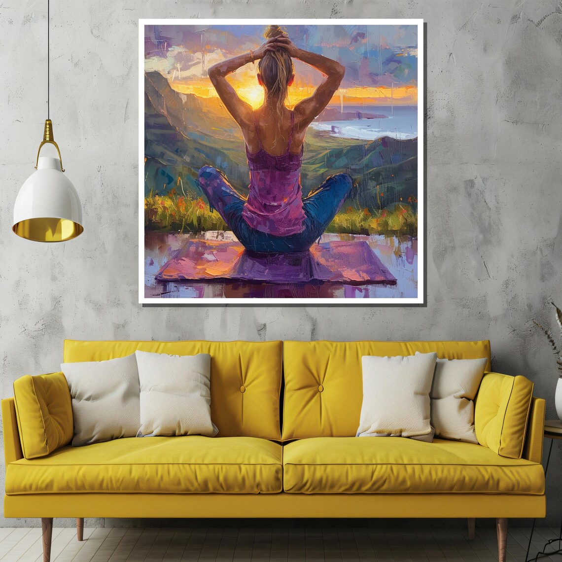 Sunrise Yoga Over Mountain Lake Peaceful Meditation Art Poster - Image 2