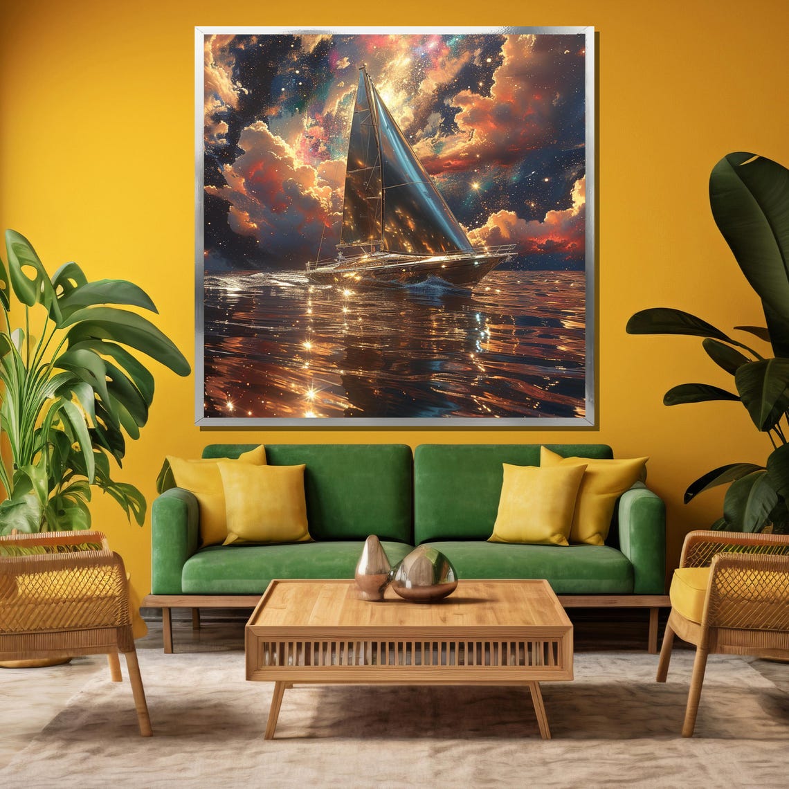 Starry Night Sailboat Galaxy Sky Ocean Reflection Artwork Poster - Image 3