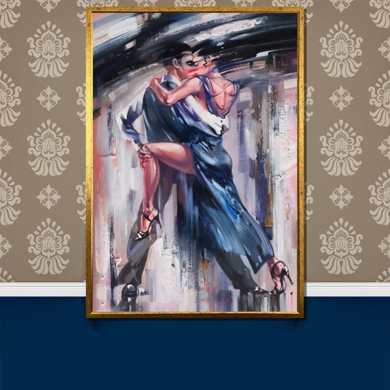 Dynamic Tango Couple Painting Elegant Romantic Wall Art Gift For Dance Enthusiasts And Modern Home Decor