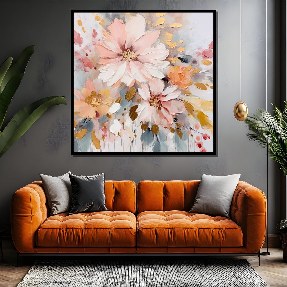 Pink And Gold Abstract Floral Textured Romantic Painting Poster - Image 4