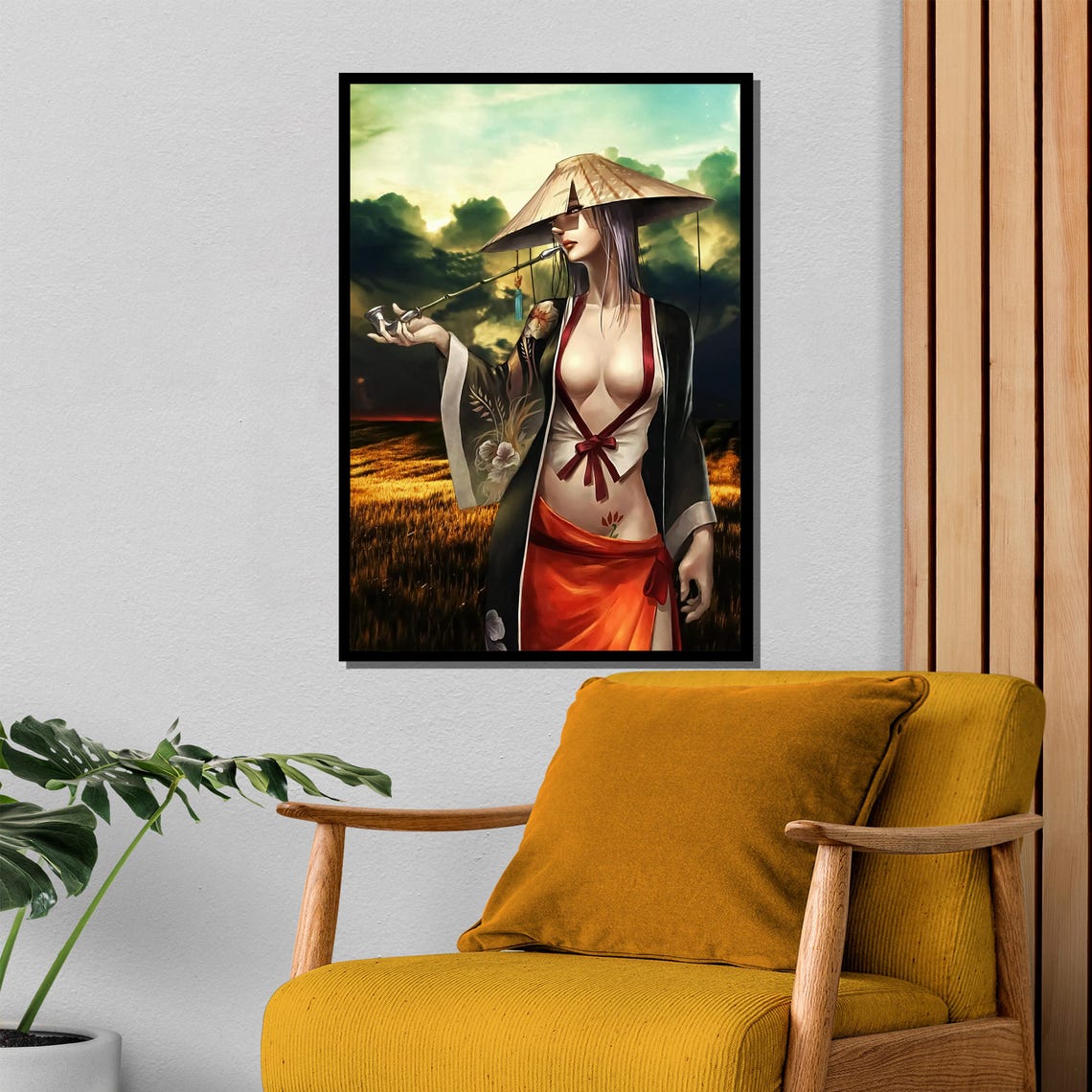 Anime Woman With Conical Straw Hat In Sunset Field Art Poster - Image 4