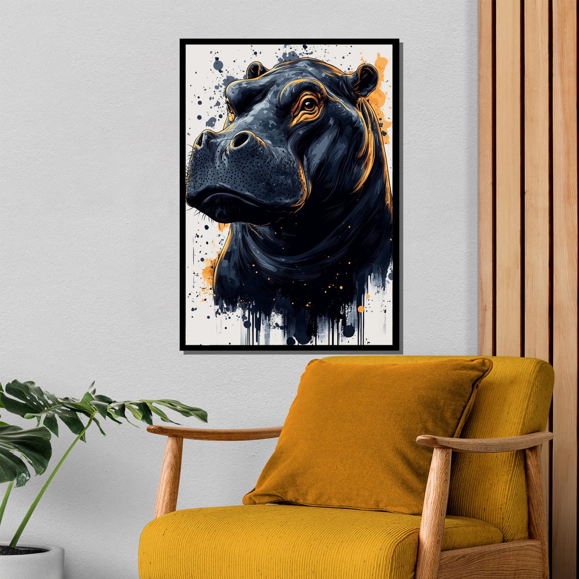 Hippo Painting Bold Wildlife Art Abstract Animal Wall Decor Modern Ink Splash Artwork Gift For Nature Lovers - Image 4