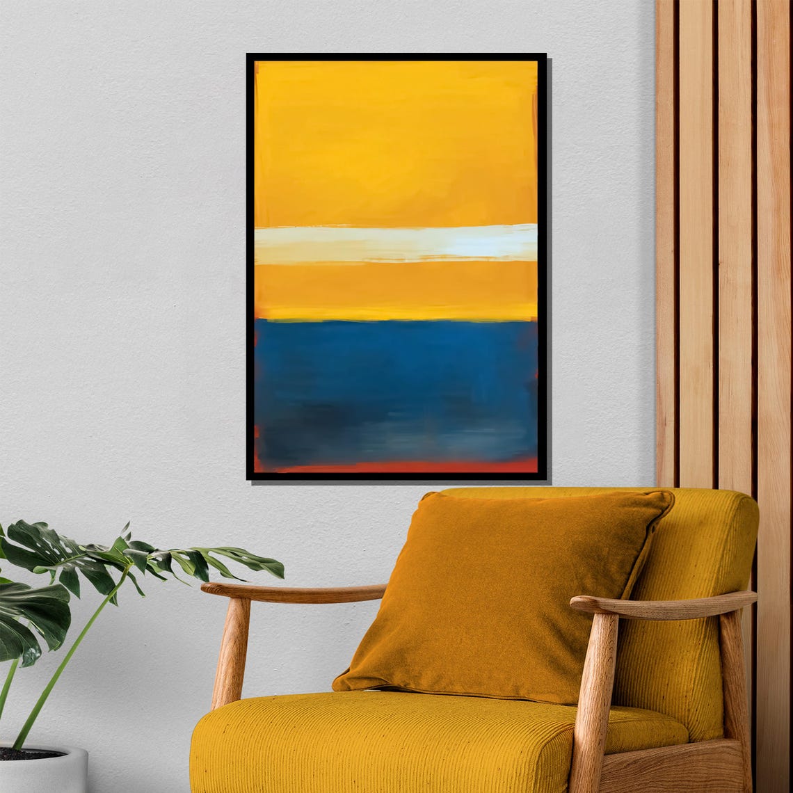 Yellow Blue Color Block Abstract Modern Minimalist Art Poster - Image 4