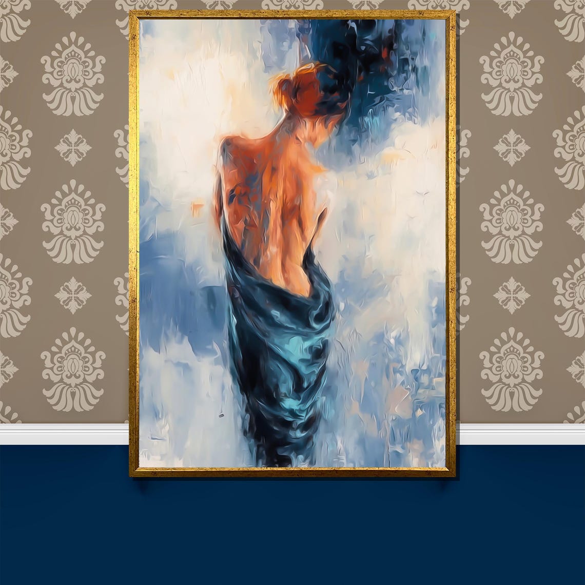 Woman Wrapped in Blue Drapery in Soft Impressionist Style Poster