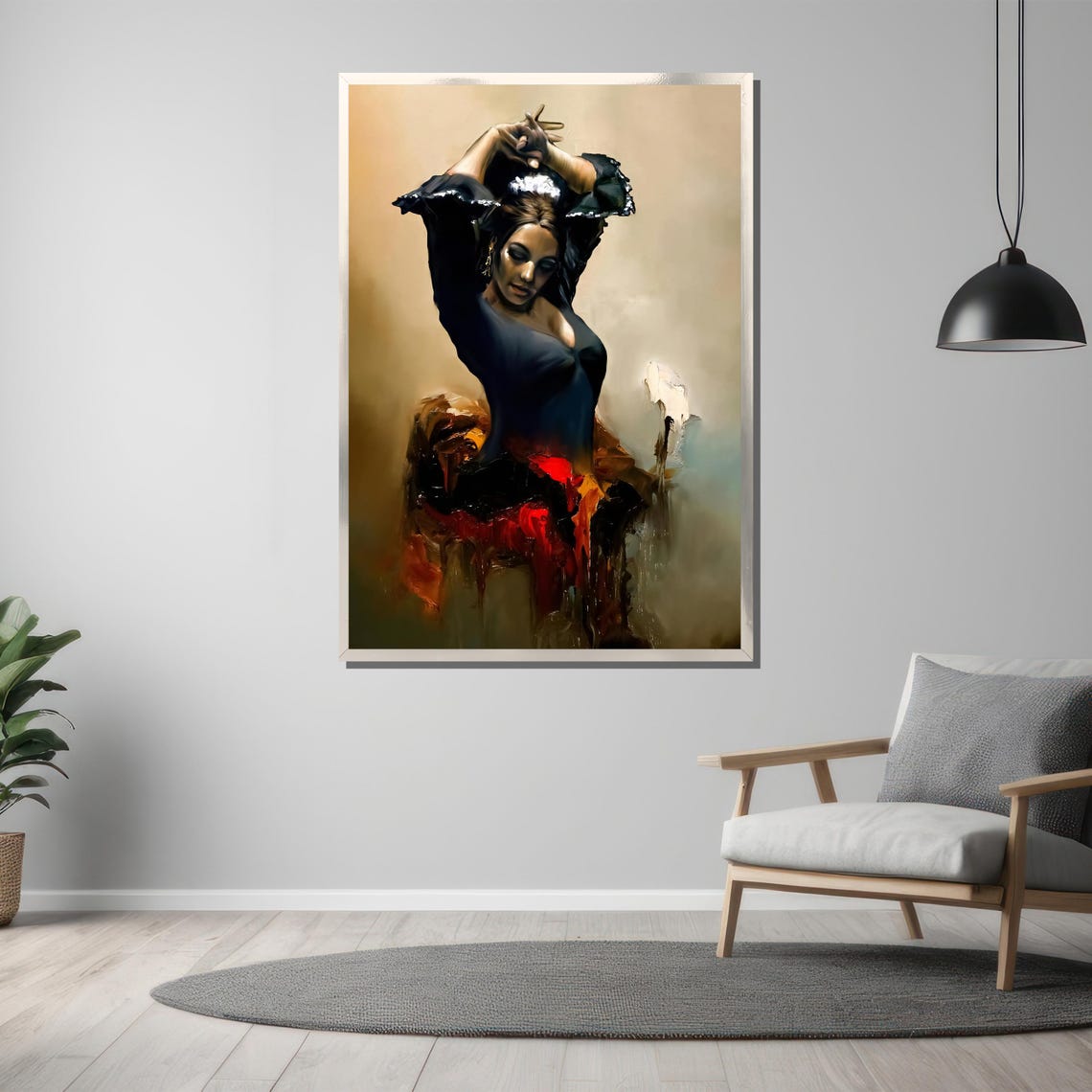Flamenco Dancer with Raised Arms Dark Ruffled Dress Painting Poster - Image 3