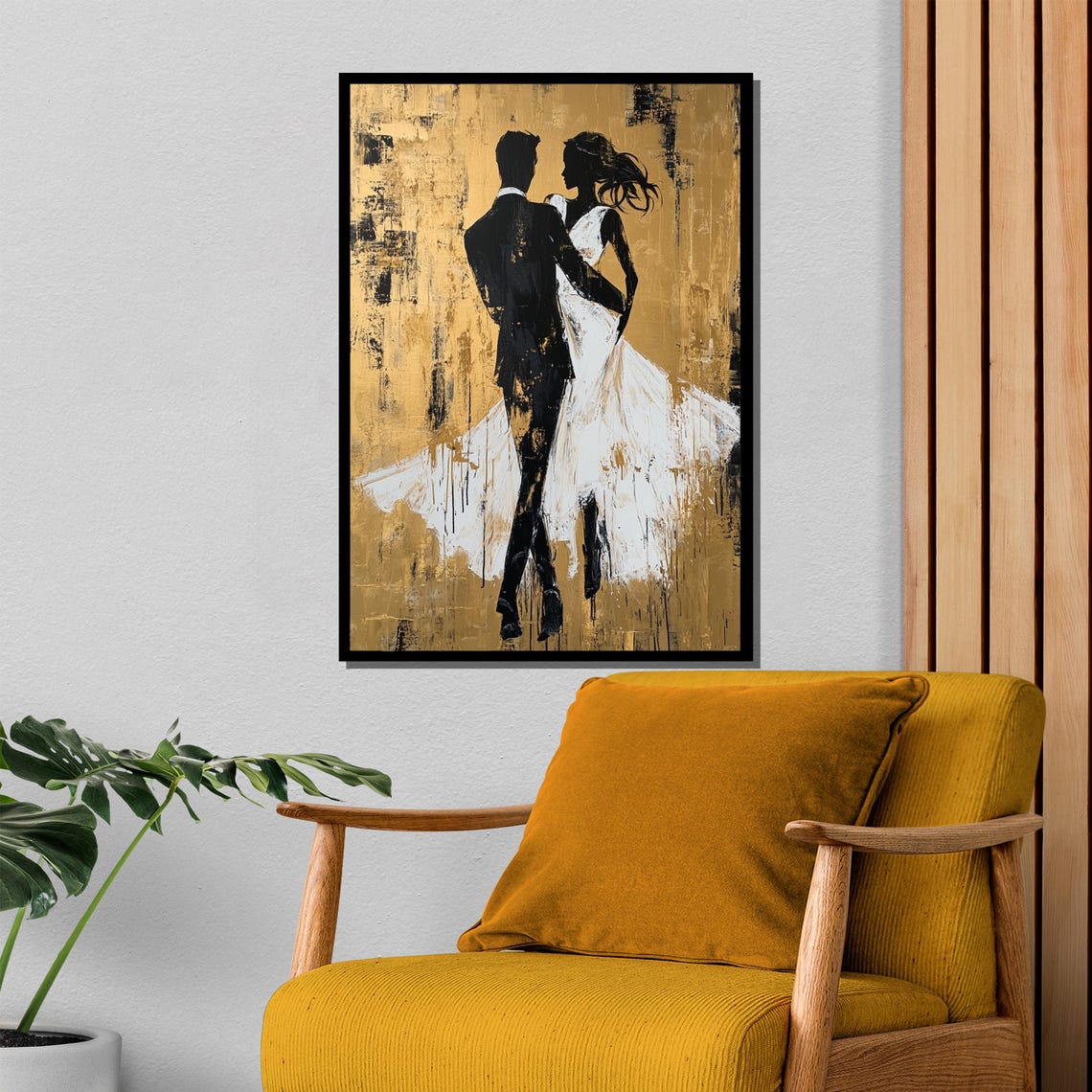 Wedding Couple Silhouette Dancing On Textured Gold Background Poster - Image 4