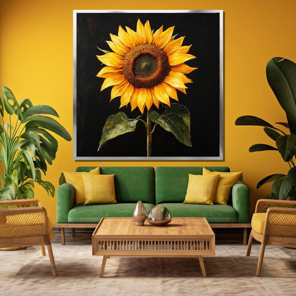 Bold Golden Sunflower Bloom on a Dramatic Black Background Poster - Image 3