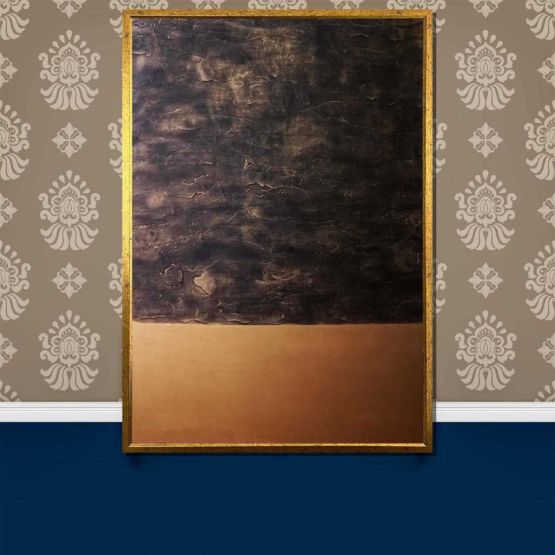 Moody Earth Tone Painting Rustic Dark And Gold Abstract Wall Art Gift For Sophisticated Home Interiors