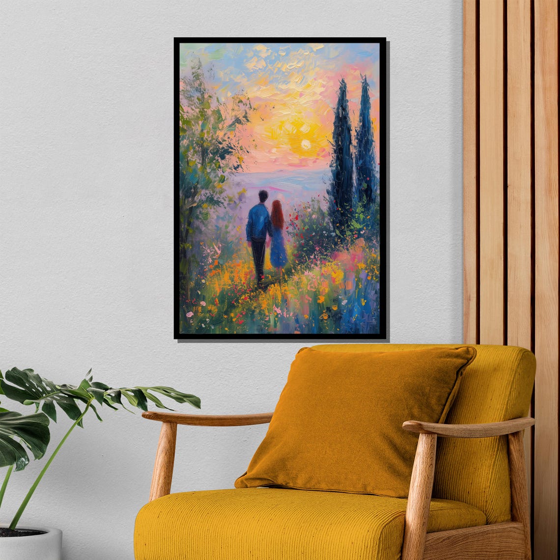 Couple Walking Through Garden At Sunset Romantic Painting Poster - Image 4