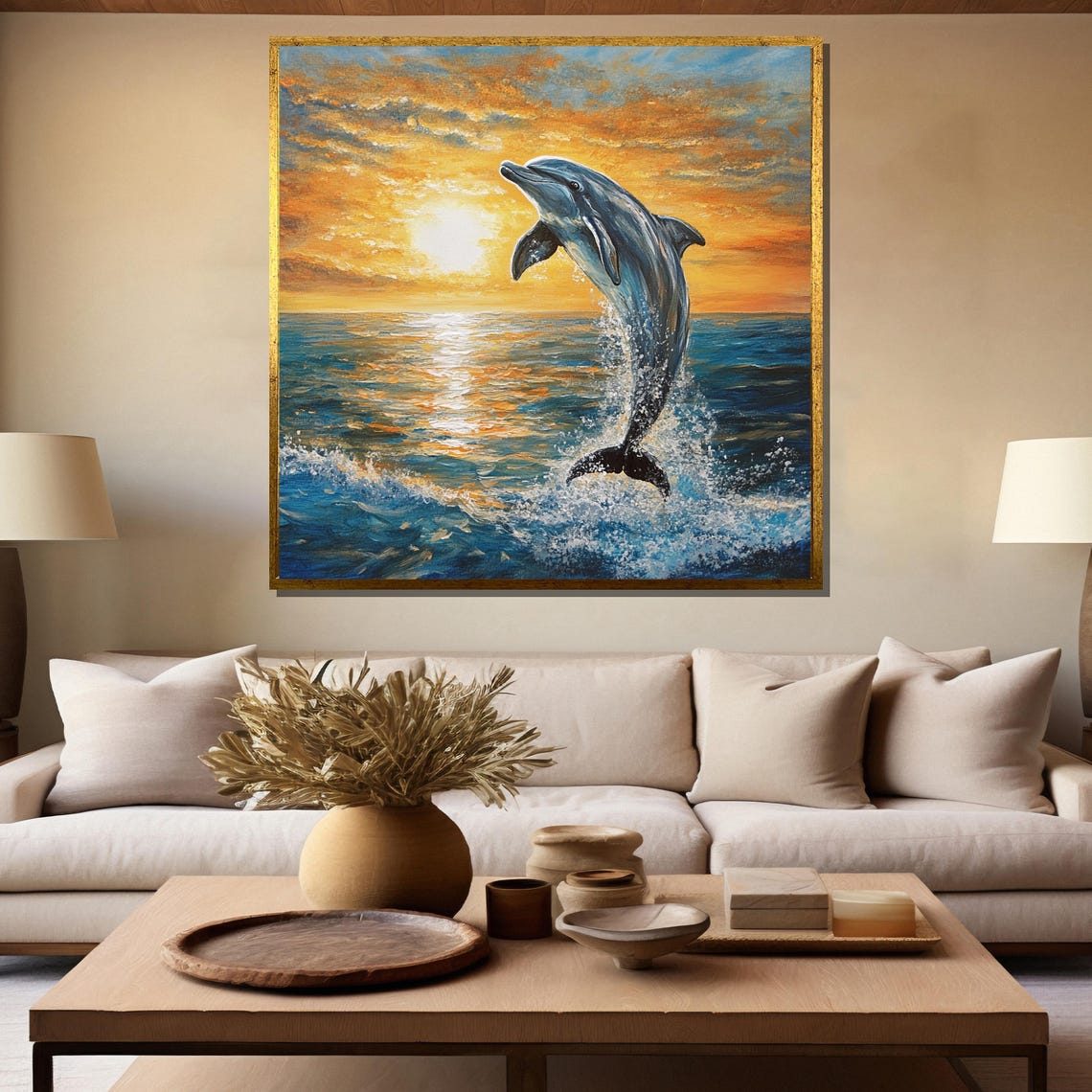 Dolphin Leaping At Sunset Over A Sparkling Ocean Wave Poster - Image 5