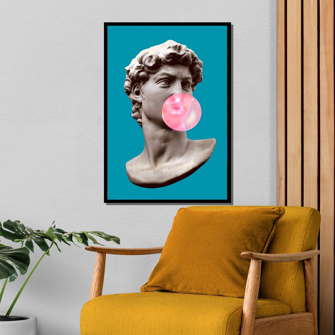 David Bust Pink Bubblegum Pop Art Teal Cheeky Modern Elegant Poster - Image 4