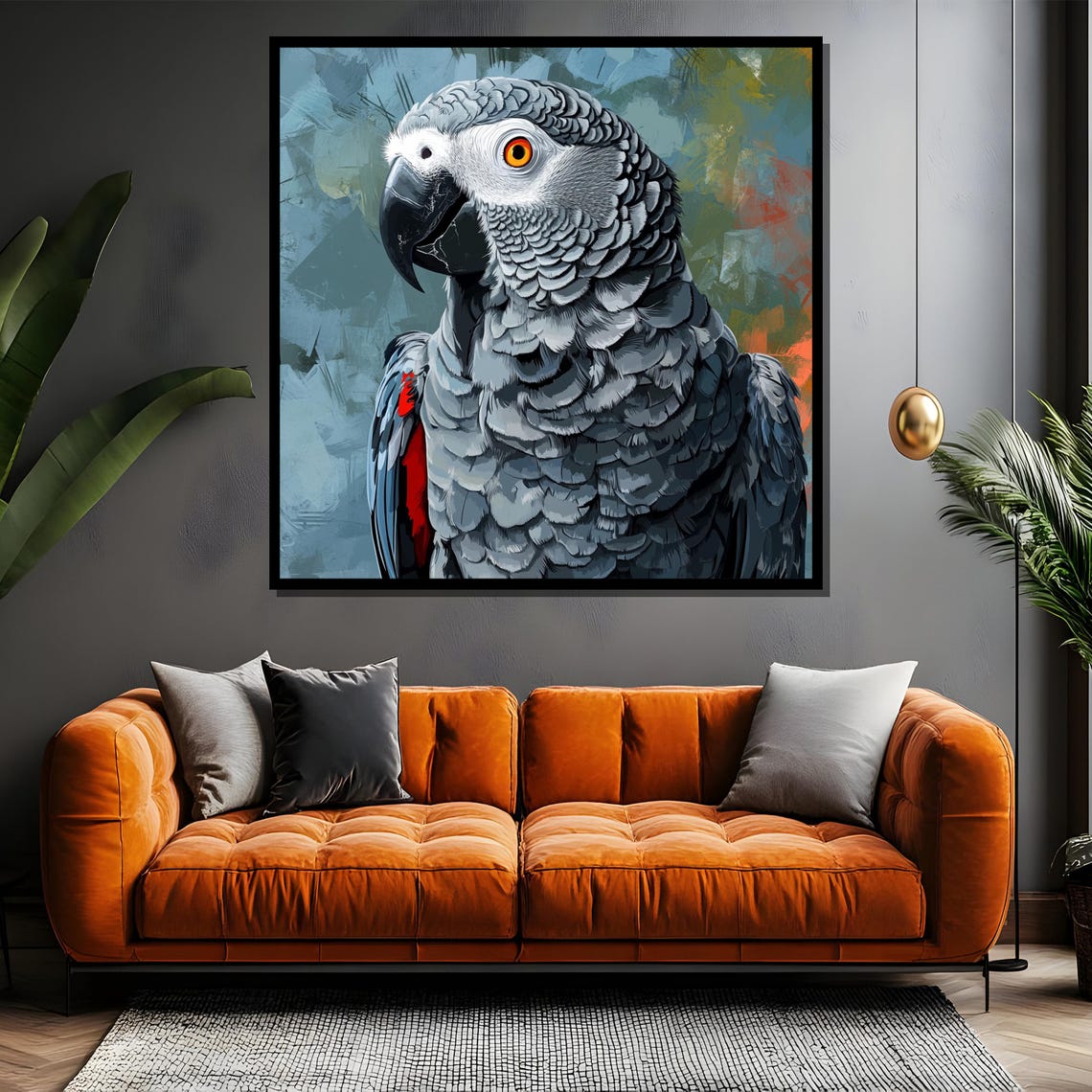 Scarlet Tail African Grey Parrot Portrait Vivid Wildlife Art Poster - Image 4