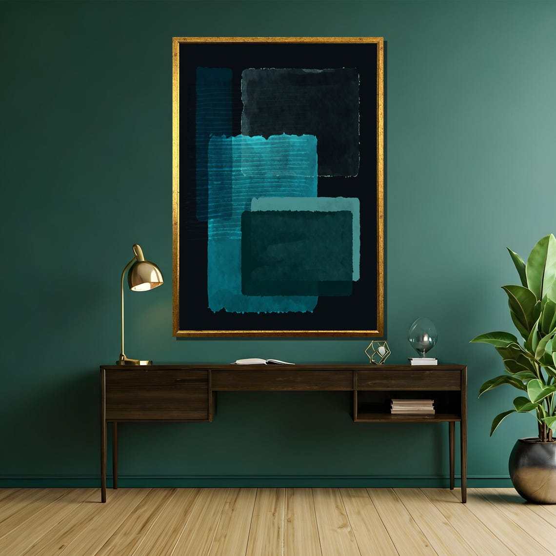 Rothko Style Deep Teal Geometric Rectangles Modern Abstract Poster - Image 5