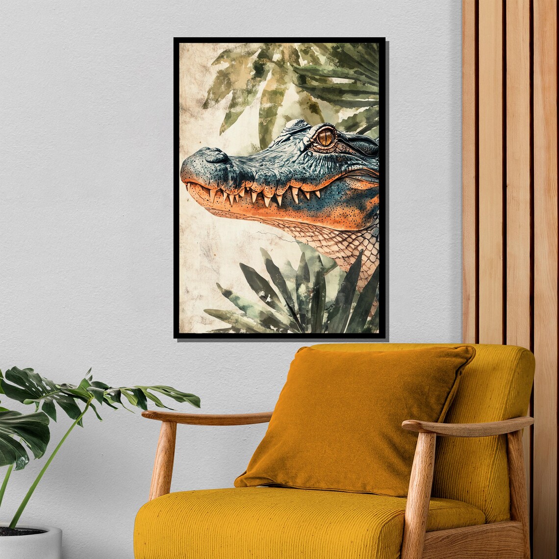 Alligator Watercolor Portrait Jungle Leaves Wildlife Art Poster - Image 4
