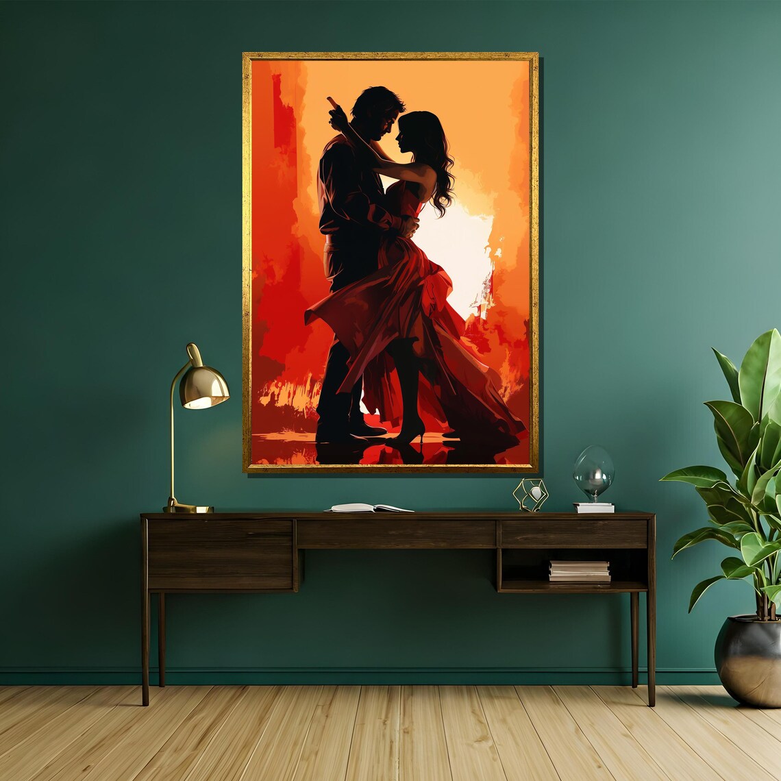 Passionate Tango Couple Silhouette in Fiery Red Sunset Poster - Image 5