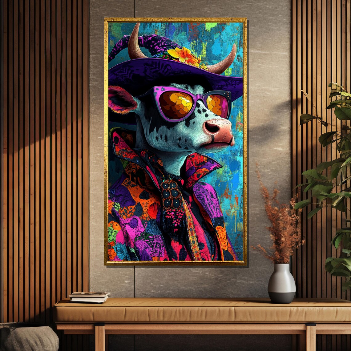 Disco Diva Funky Highland Cow in Sunglasses and Floral Hat Poster - Image 5