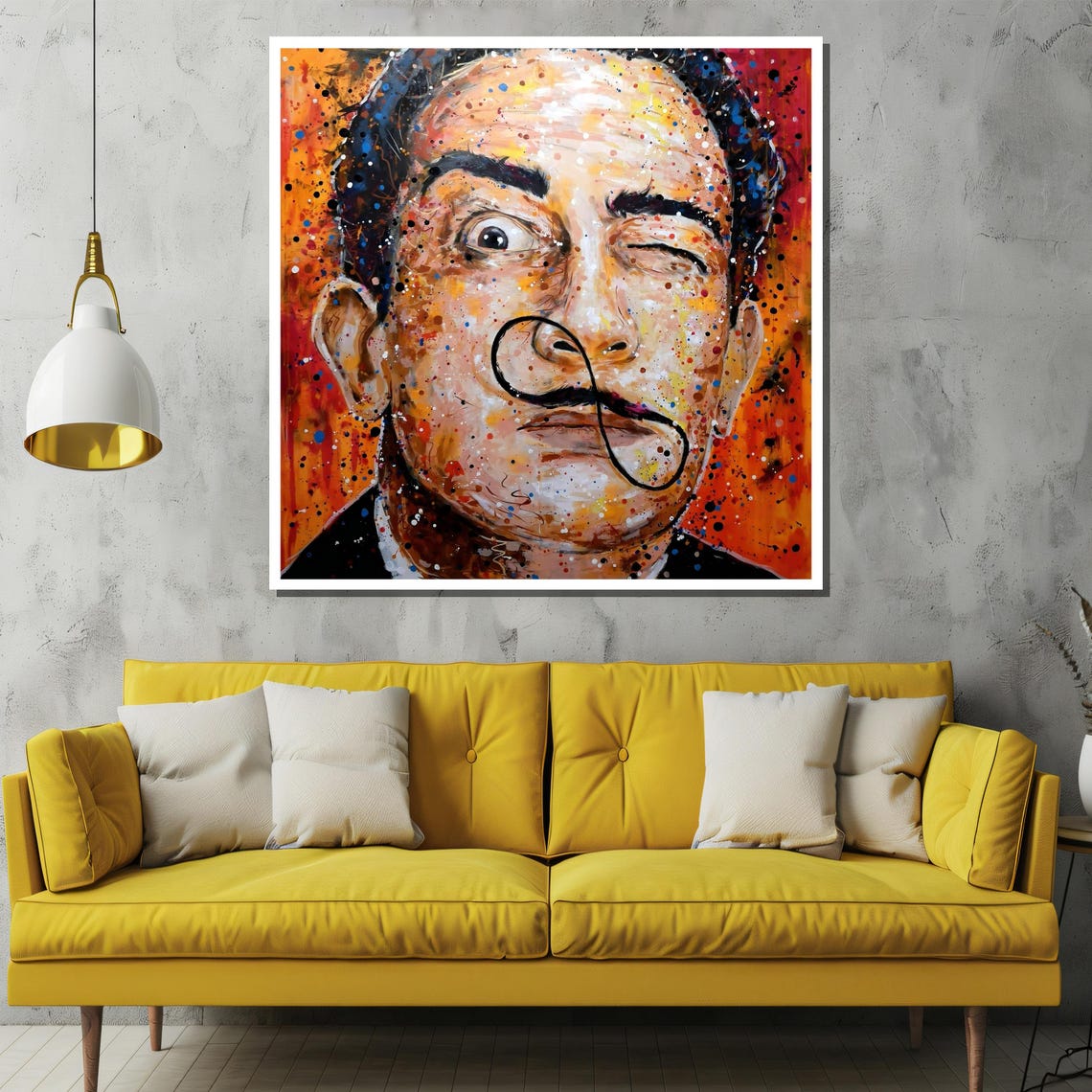 Salvador Dali Portrait with Iconic Mustache in Splatter Art Poster - Image 2