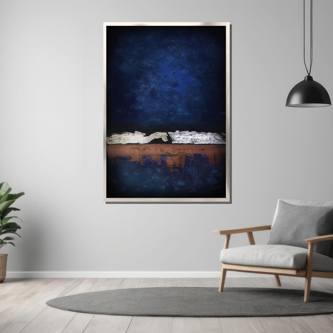 Deep Blue Abstract White Horizon Earth Tone Modern Art Poster - Image 3