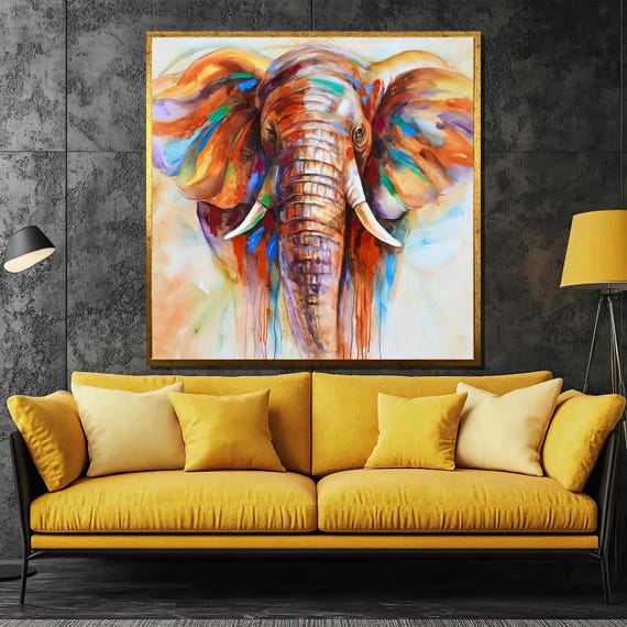 Vibrant Elephant Painting Colorful Elephant Wall Art Gift For Nature Lovers Bold African Animal Artwork Painting For Home