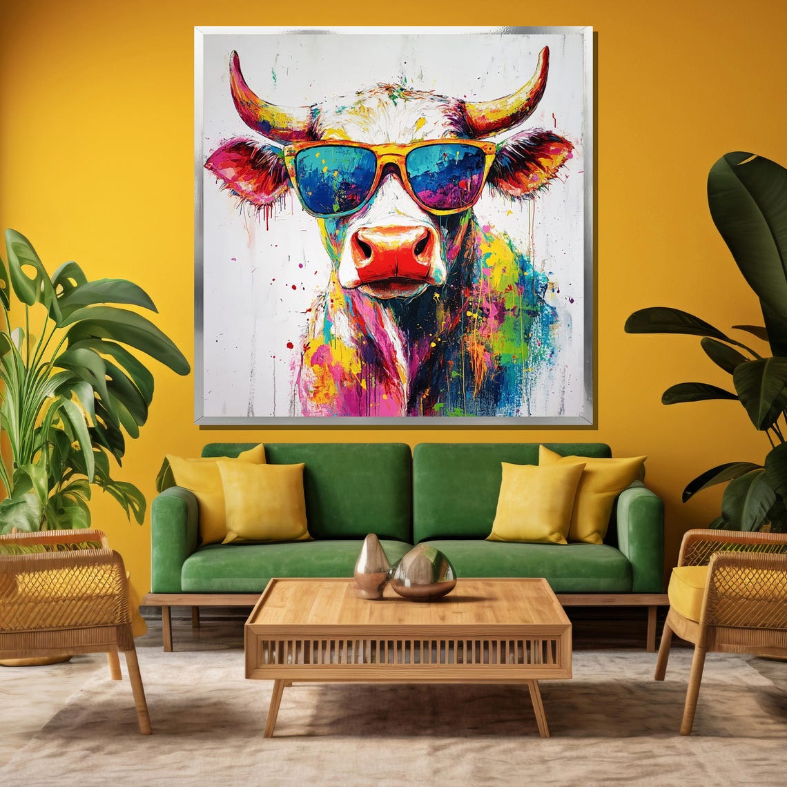Highland Cow in Blue Sunglasses in a Vibrant Splash Art Poster - Image 3