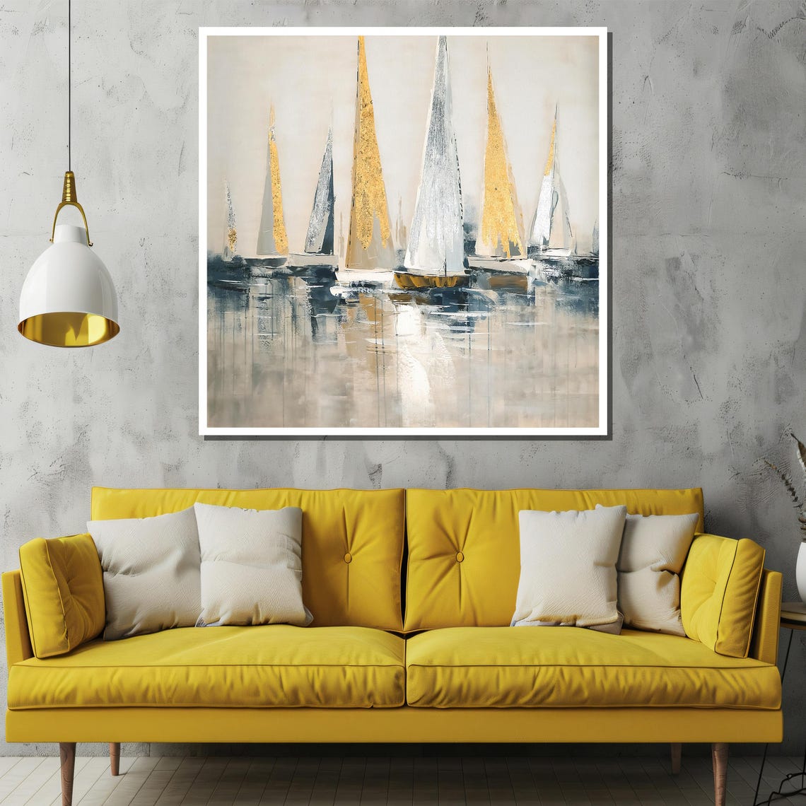 Abstract Golden Sailboats Grey Textured Nautical Modern Poster - Image 2