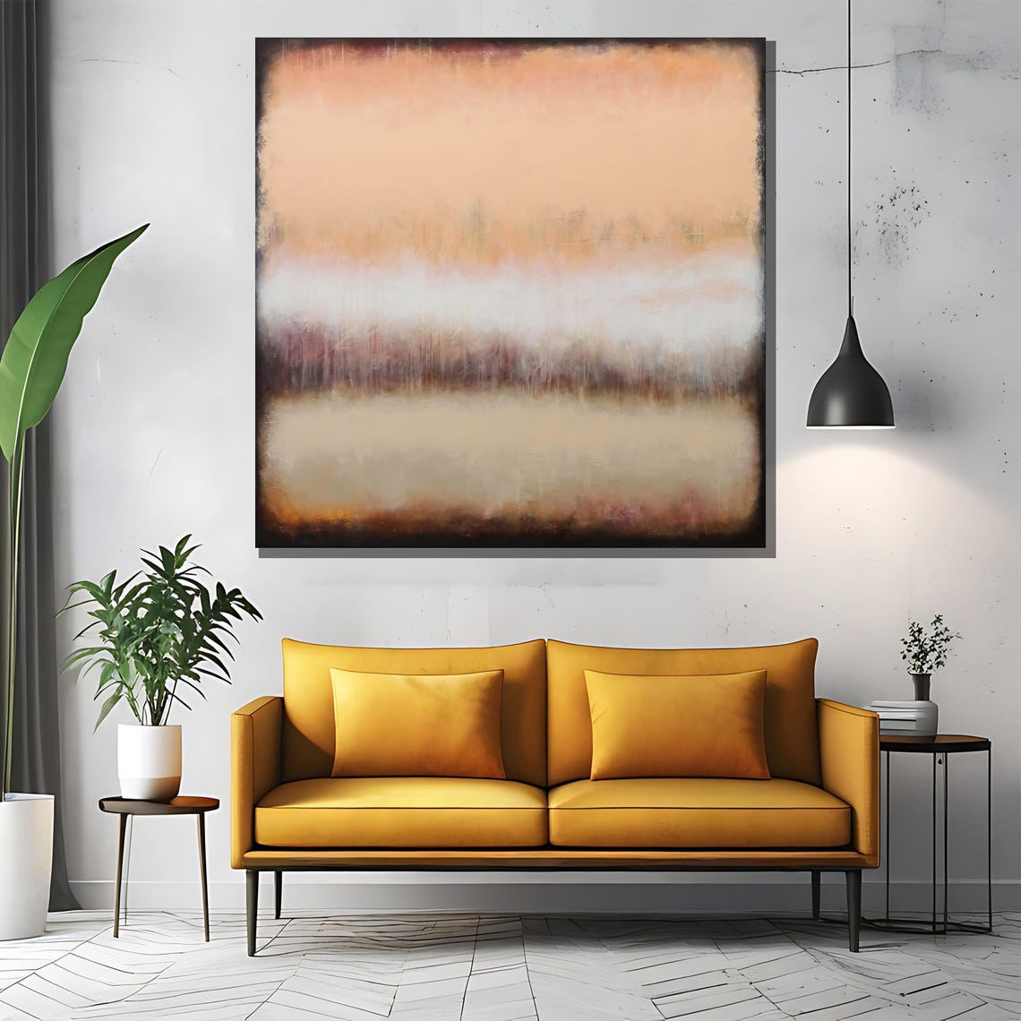 Neutral Beige Blush and Gray Abstract Horizon Bands Modern Poster - Image 2
