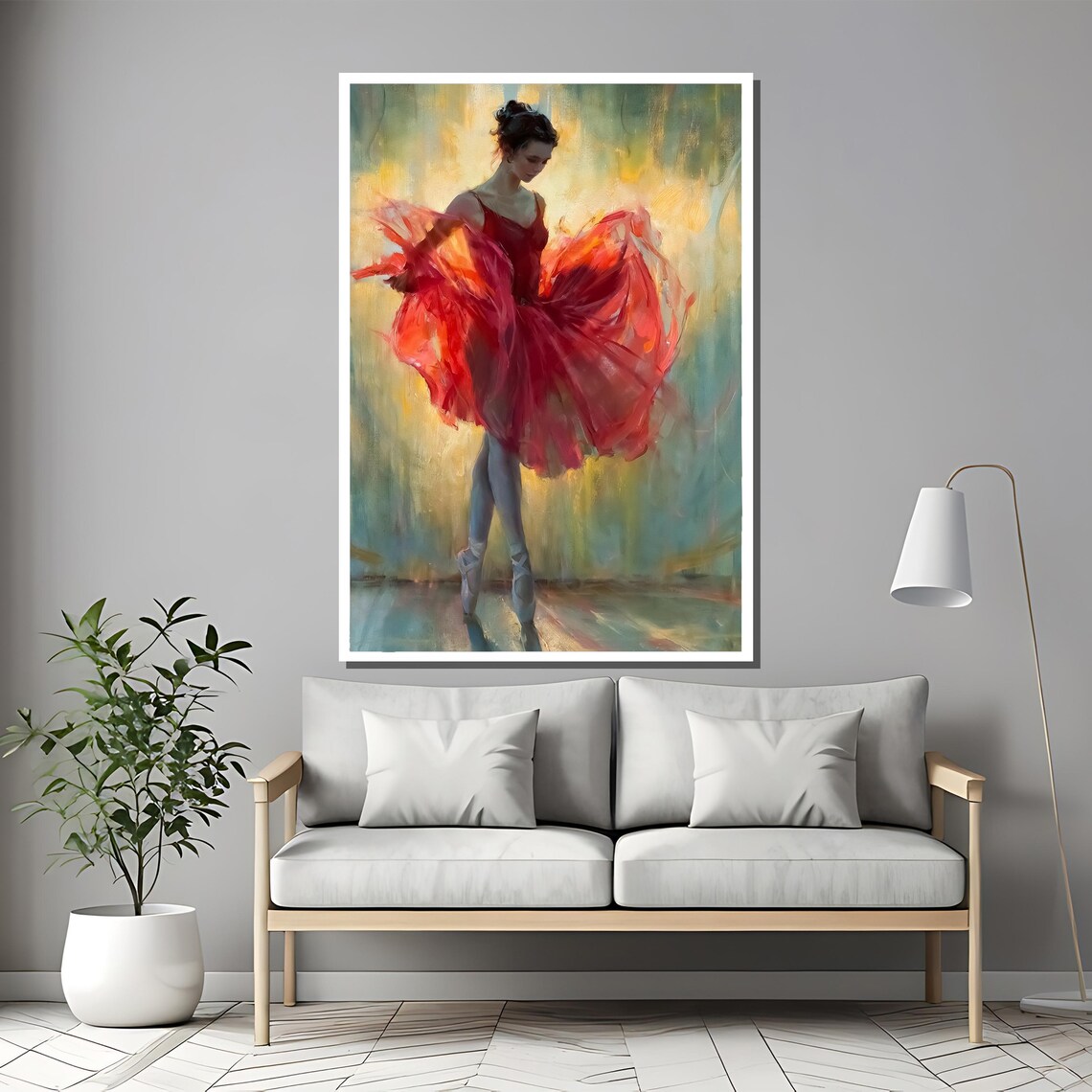 Ballerina in Red Tutu Impressionist Mid-Twirl Painting Art Poster - Image 2