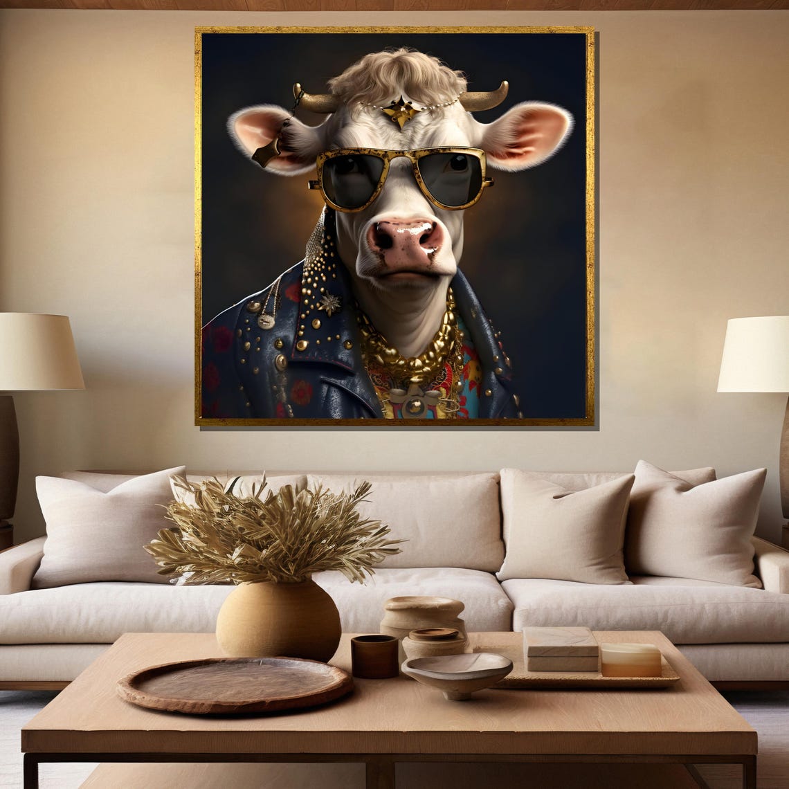 Cow Wearing Sunglasses and Studded Leather Jacket Funny Poster - Image 5