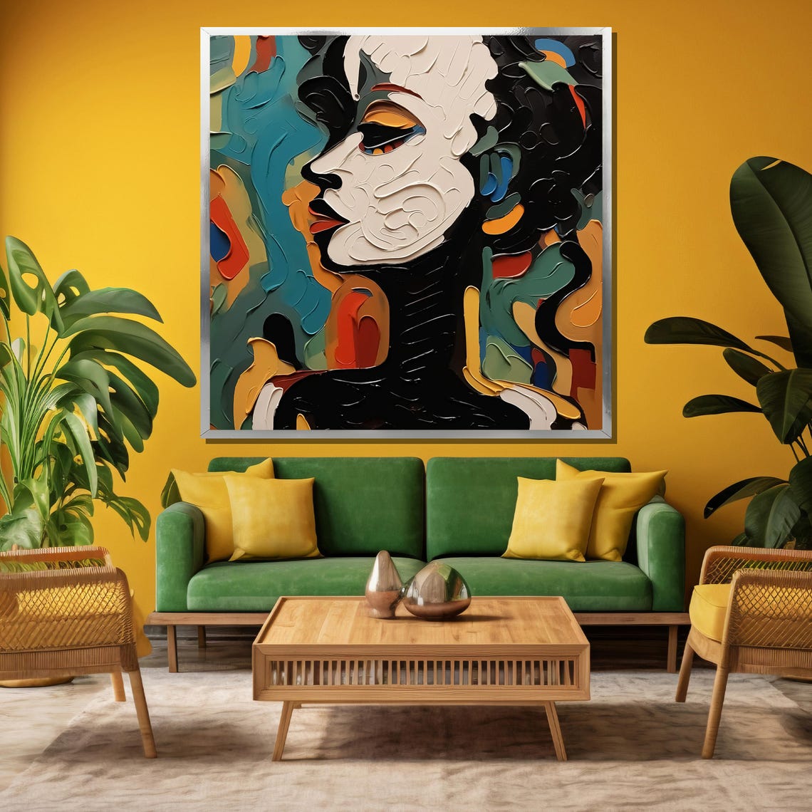 Colorful Abstract Woman Profile with Thick Impasto Strokes Poster - Image 3