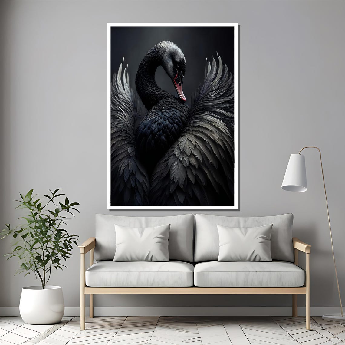 Elegant Black Swan Dark Moody Feathered Beauty Wildlife Art Poster - Image 2