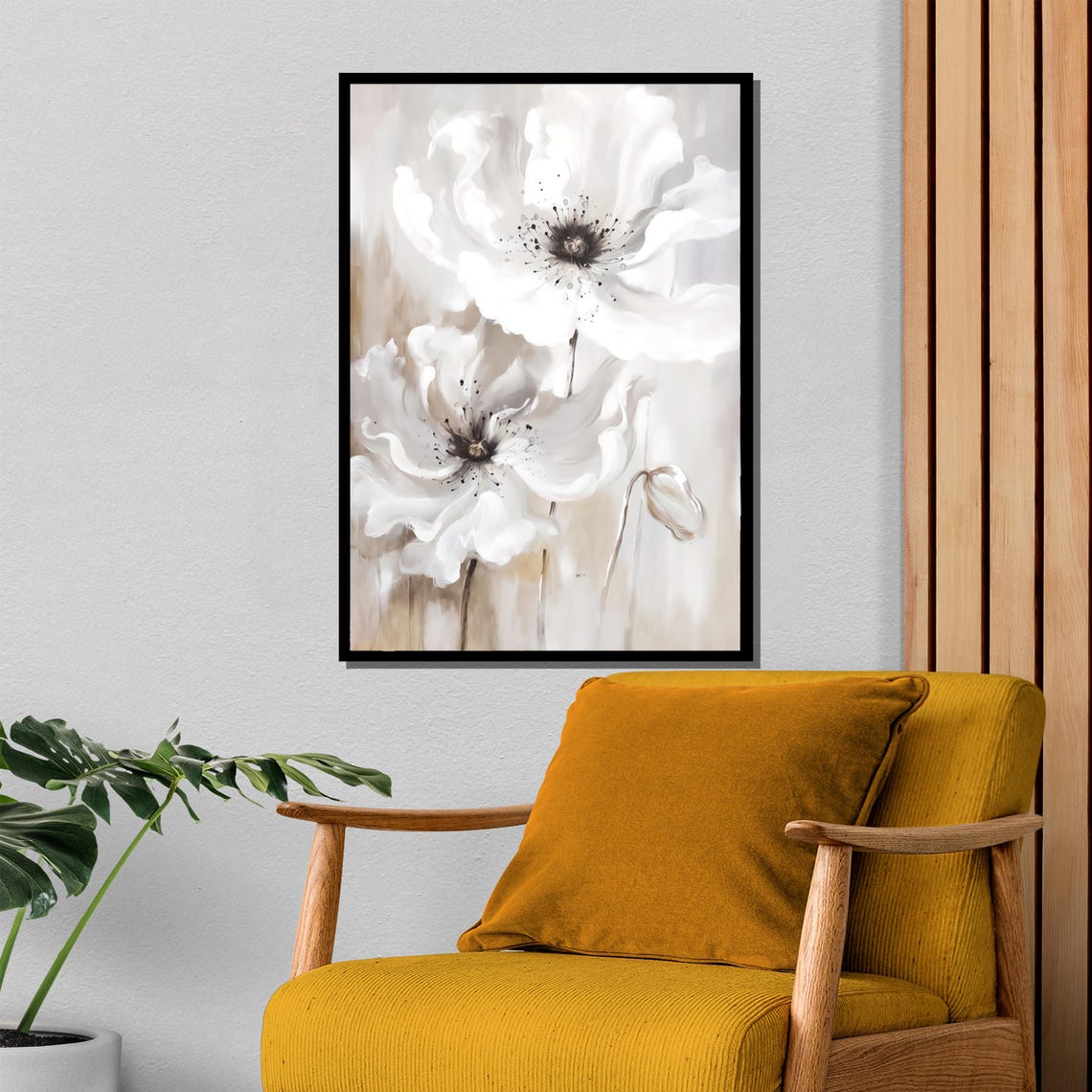 Serene White Poppy Bloom Neutral Beige Elegant Botanical Poster - Image 4