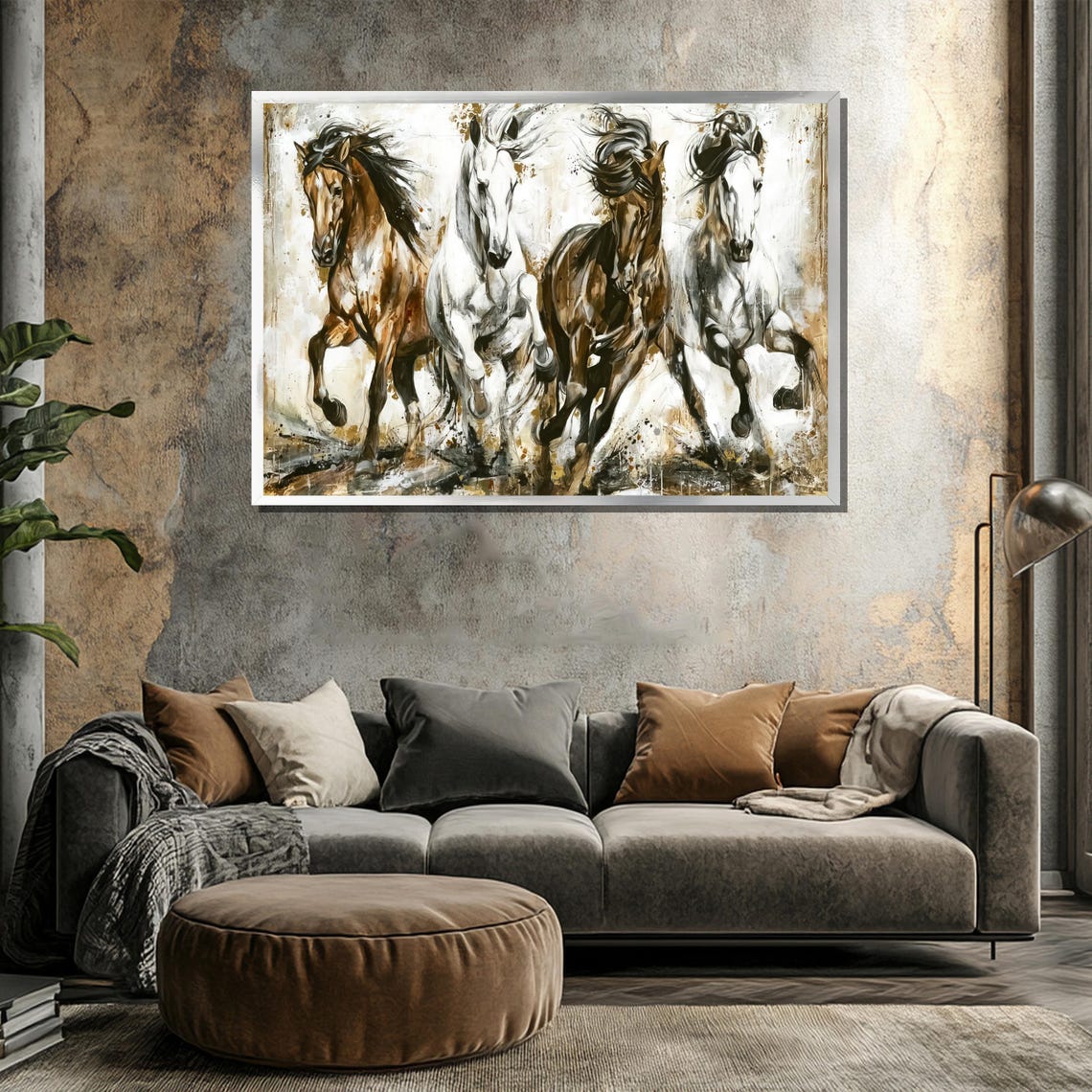 Four Galloping Horses Expressive Watercolor Equine Art Poster - Image 3