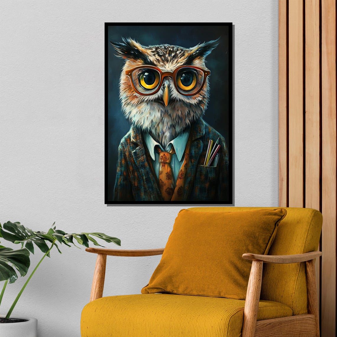Professor Owl in Round Glasses and Tweed Jacket Portrait Poster - Image 4