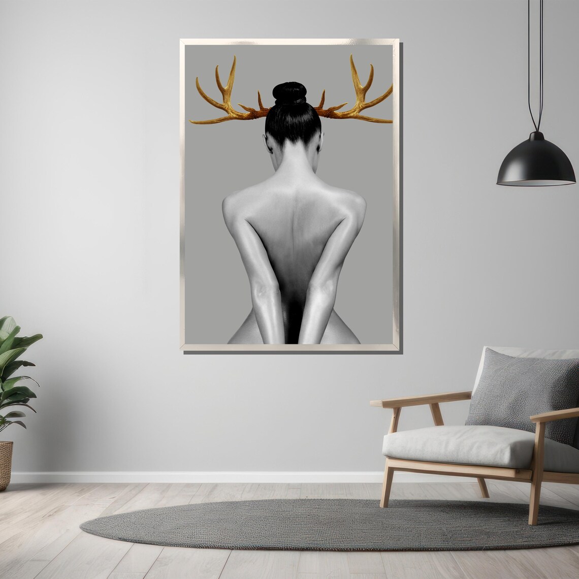Surreal Golden Antlers Woman Portrait Statement Wall Decor Poster - Image 3