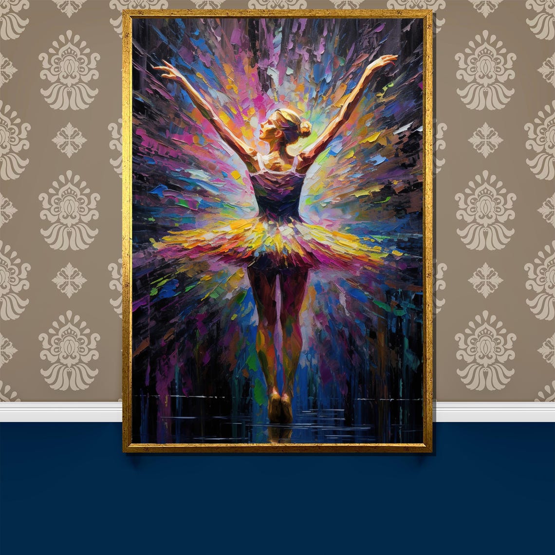 Ballerina from Behind with Rainbow Impasto Tutu Joyful Art Poster