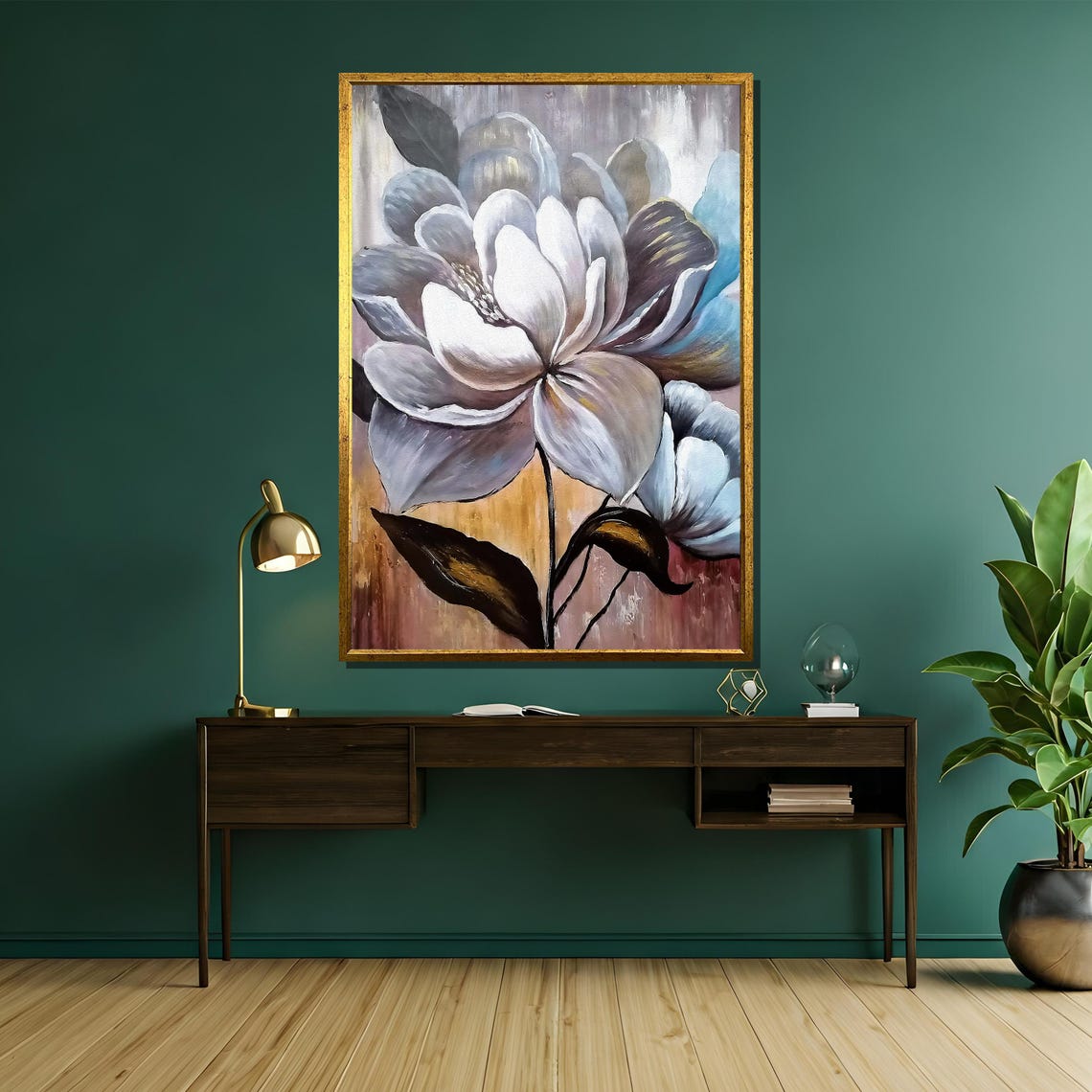 Elegant Neutral White Bloom Soft Gray Floral Painting Poster - Image 5