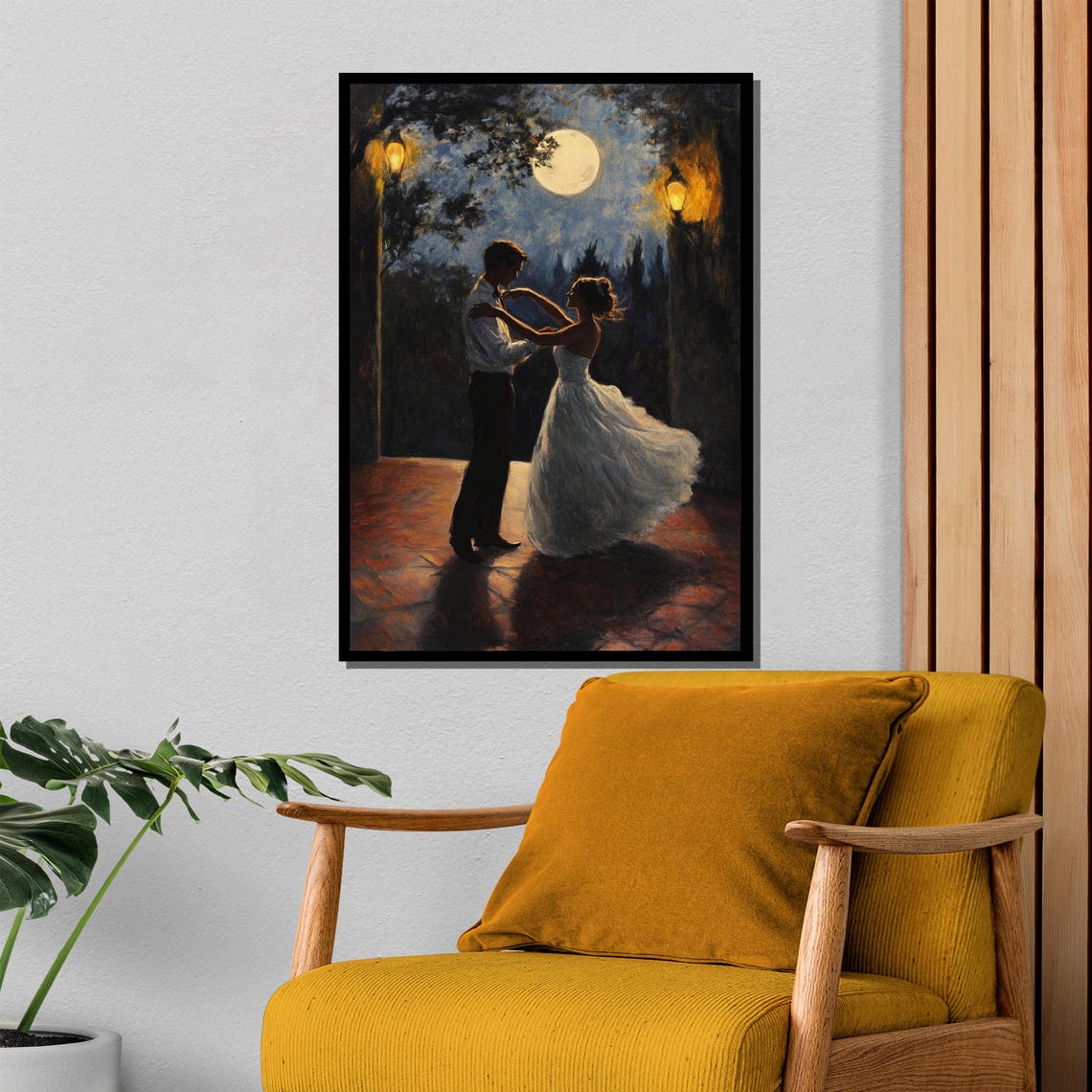 Couple Dancing Under A Full Moon On A Romantic Lamplit Terrace Poster - Image 4