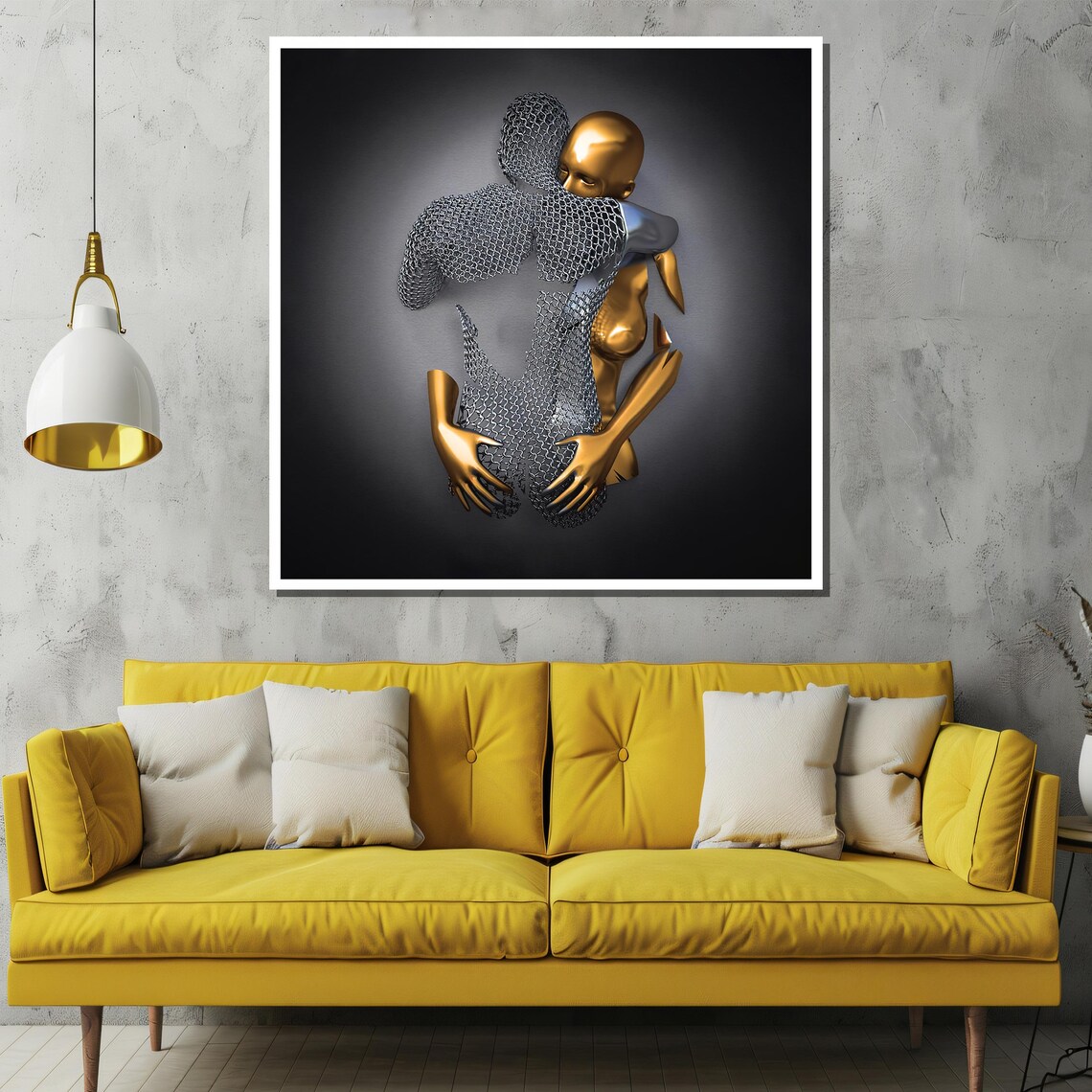 Embracing Figures Abstract Painting, Romantic Gift Decor - Image 2