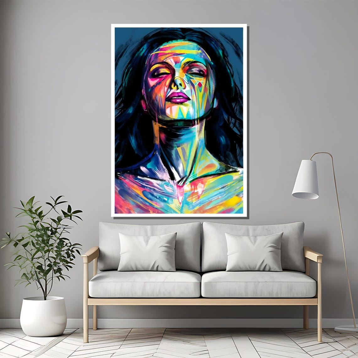 Vibrant Abstract Woman Face Rainbow Paint Strokes Portrait Poster - Image 2