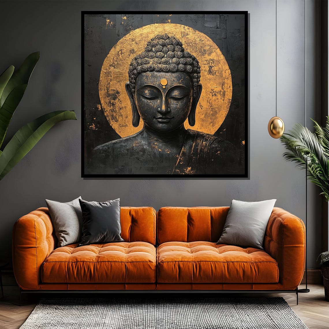 Black Buddha Head with Gold Halo Serene Meditation Decor Poster - Image 4