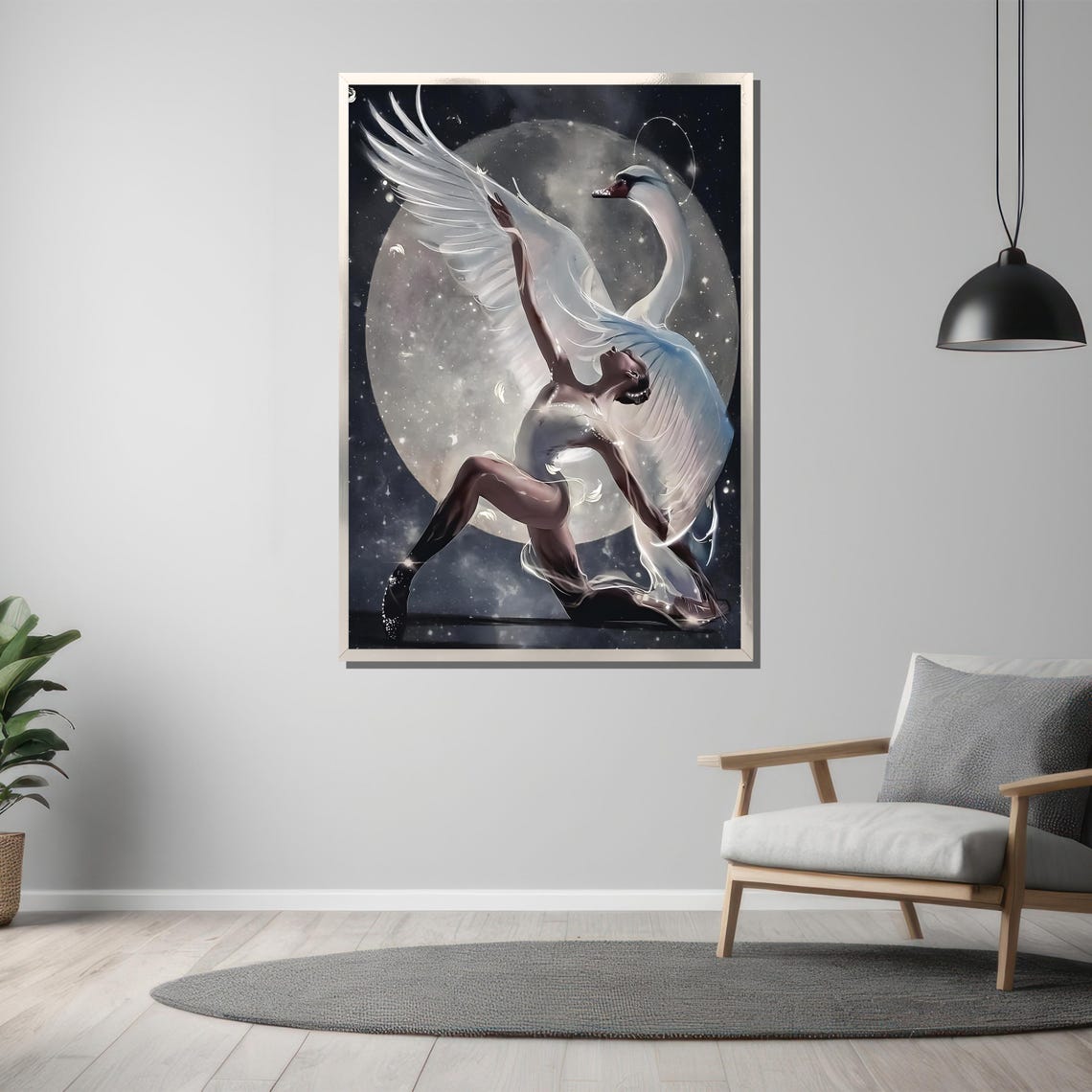 Dancer with Swan Wings Before Full Moon Magical Night Art Poster - Image 3