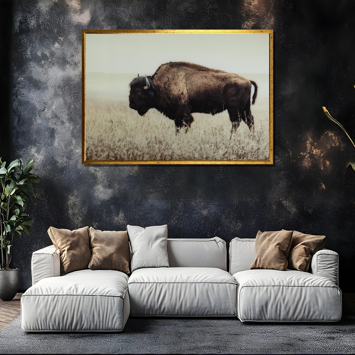 American Bison in Misty Prairie Wildlife Photography Art Poster - Image 5