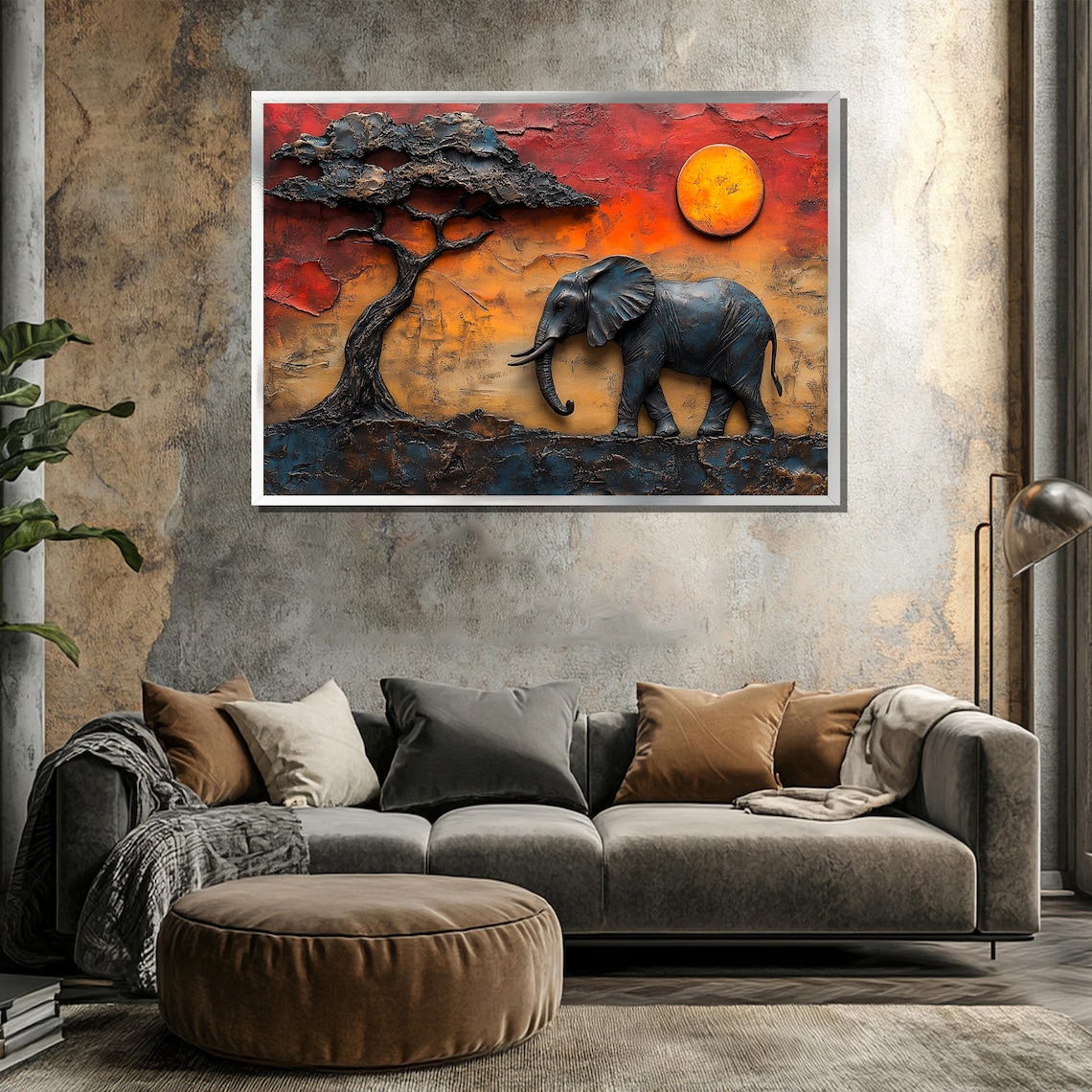 African Elephant Painting, Safari Scene Wall Art Print - Image 3