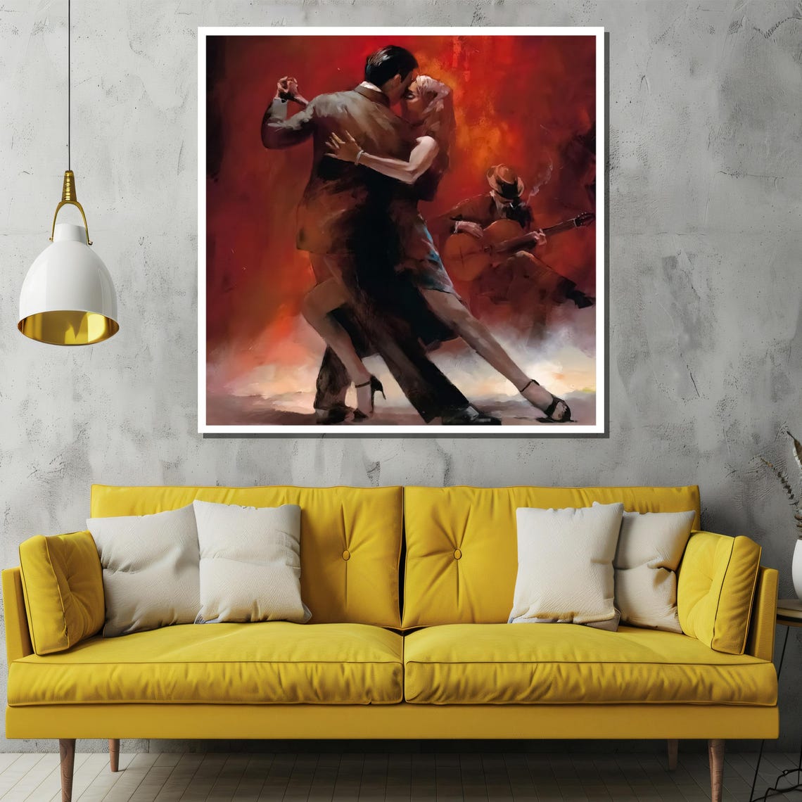 Tango Couple Dancing Before Fiery Red Guitarist Scene Art Poster - Image 2